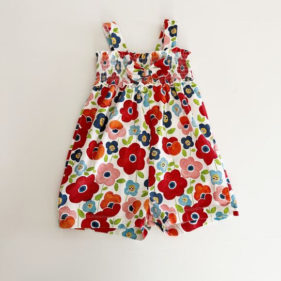 [Mayoral] Red Floral Print Sleeveless Smocked Baby Girl Romper Bow Size 24M - Picture 2 of 11